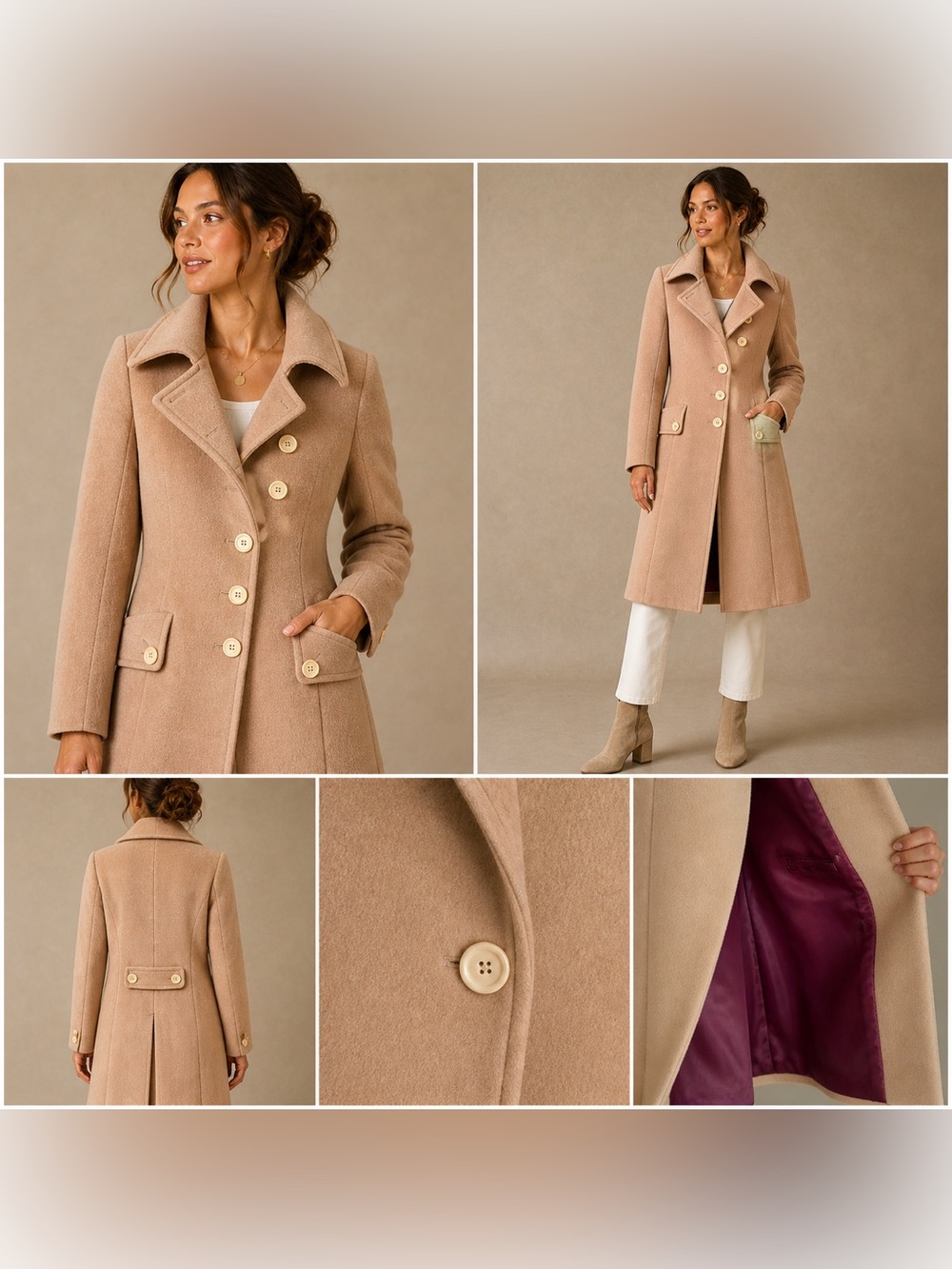 Arayal Vintage Wool Cashmere Button Closure Trench Coat Tan Size 36/US 2